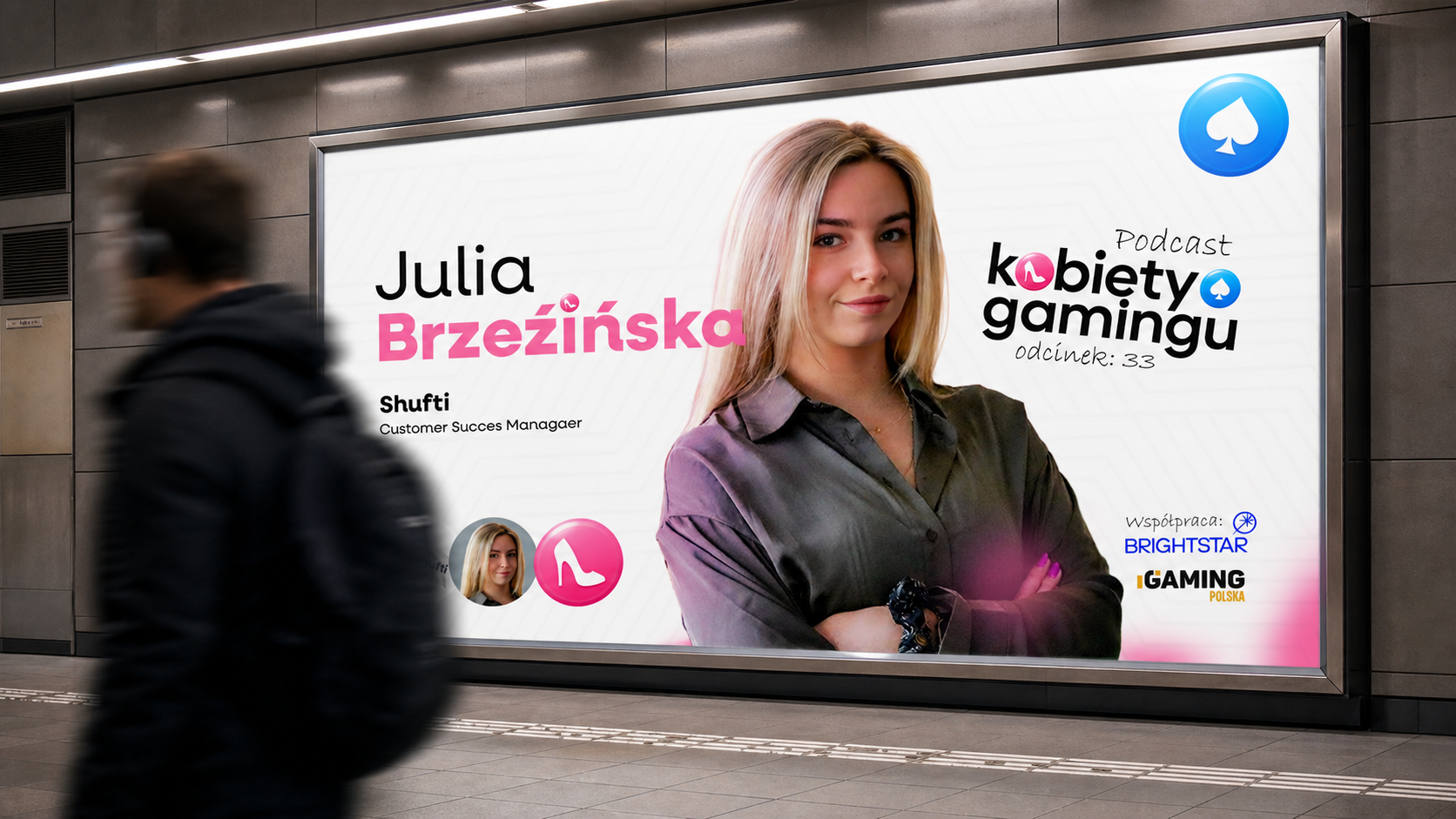 Identyfikacja Kobiety Gamingu na billboardzie w metrze