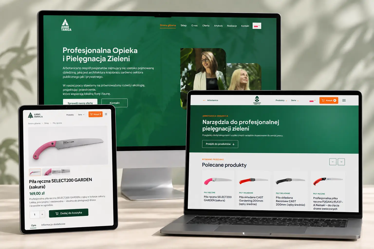 Mockup sklepu internetowego Arbotanica na laptopie i telefonie
