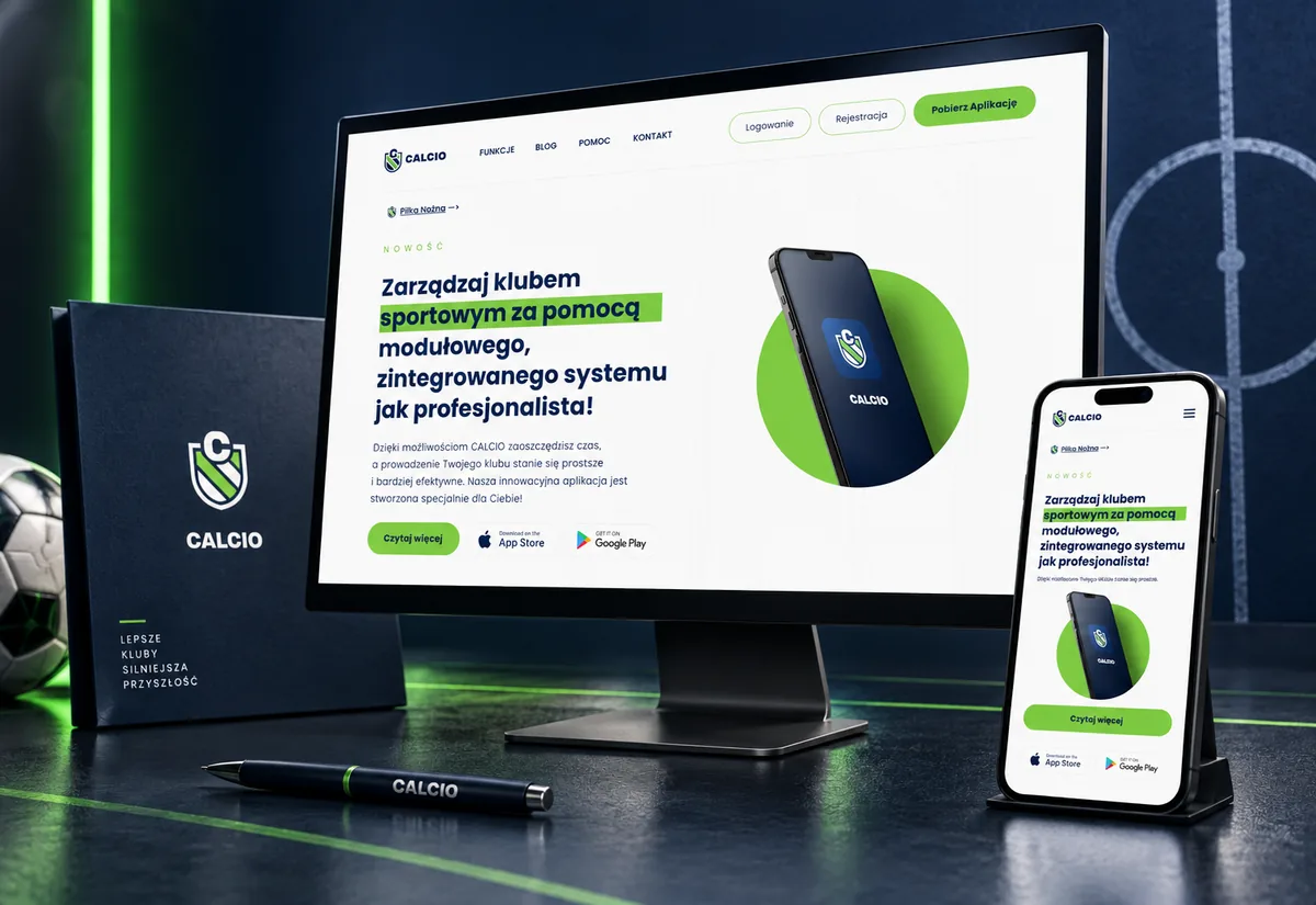 Mockup strony i identyfikacji wizualnej Calcio