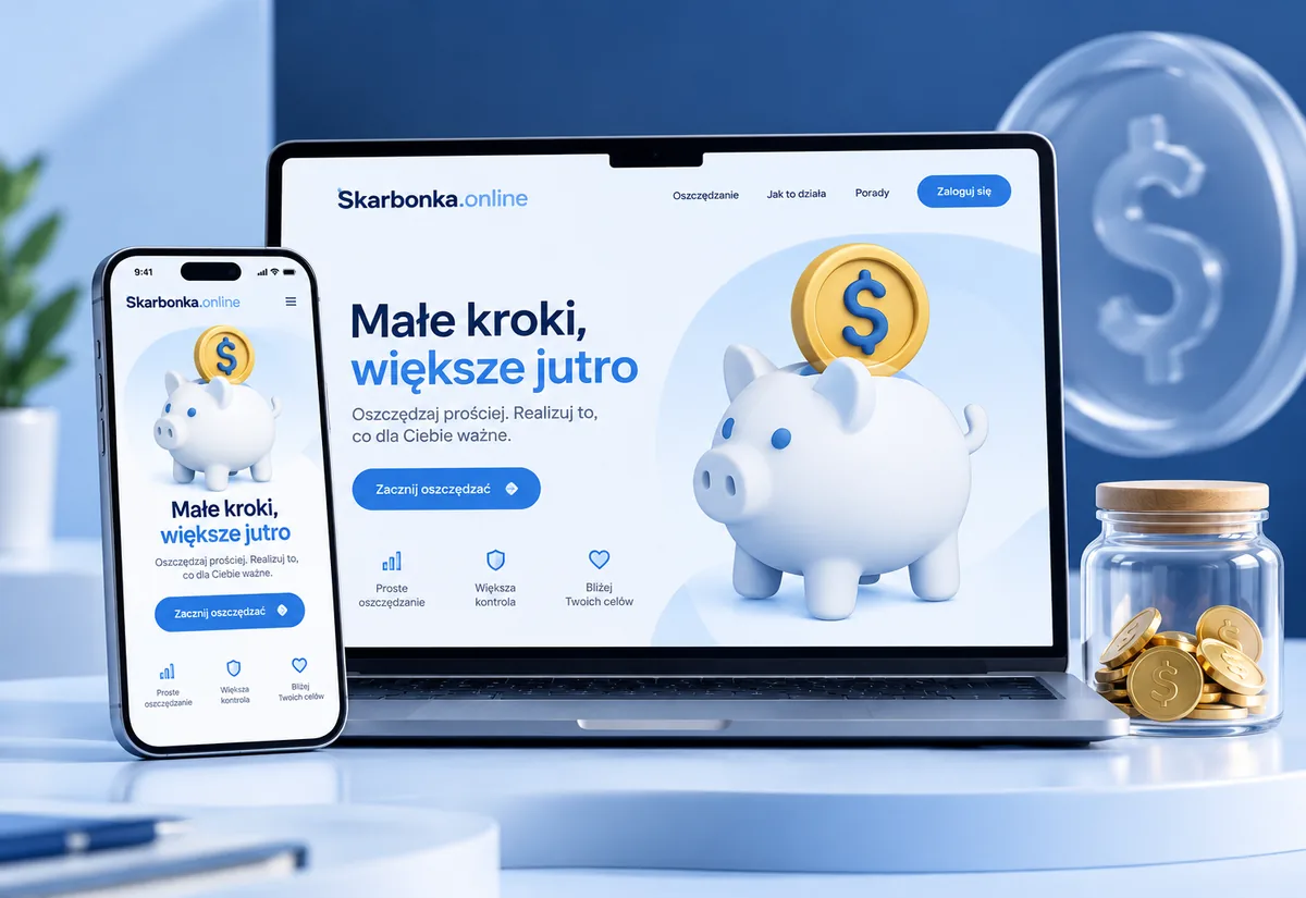 Mockup strony Skarbonka.online na laptopie i telefonie