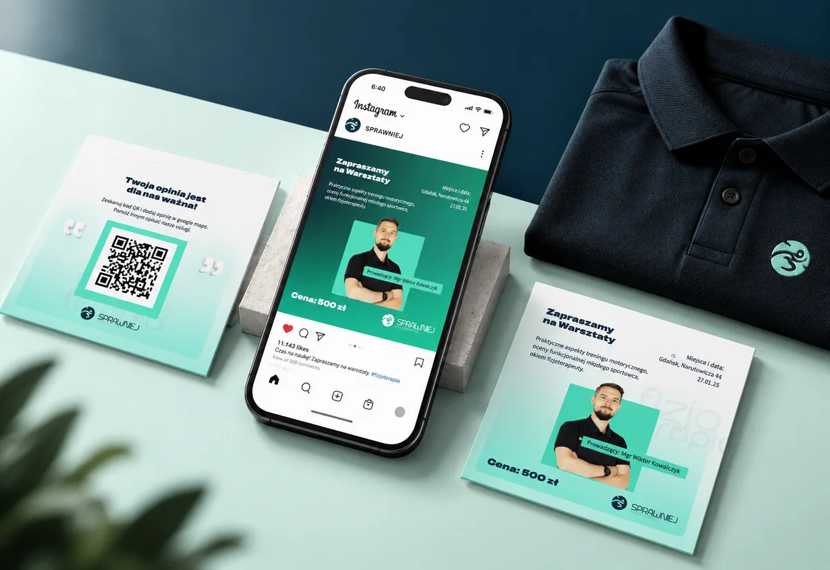 Mockup identyfikacji wizualnej SPRAWNIEJ Fizjoterapia